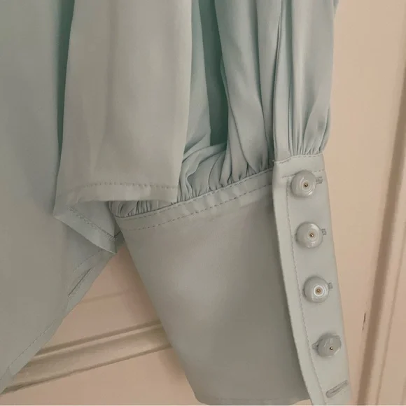 Trina Turk Puff Sleeve Silk Blend Blouse, Blue Frost, Small - Picture 7 of 9